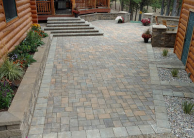 Walkway with patio and raised beds